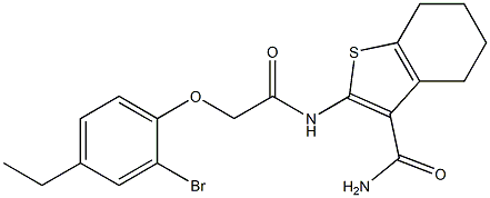 2-{[2-(2-bromo-4-ethylphenoxy)acetyl]amino}-4,5,6,7-tetrahydro-1-benzothiophene-3-carboxamide Struktur