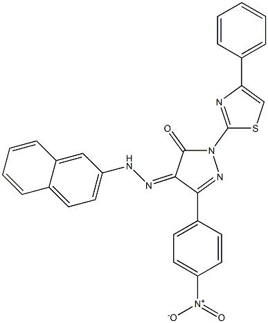 3-(4-nitrophenyl)-1-(4-phenyl-1,3-thiazol-2-yl)-1H-pyrazole-4,5-dione 4-[N-(2-naphthyl)hydrazone] Struktur