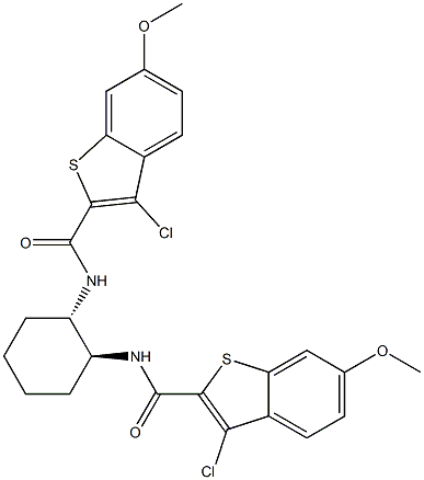 3-chloro-N-((1S,2S)-2-{[(3-chloro-6-methoxy-1-benzothiophen-2-yl)carbonyl]amino}cyclohexyl)-6-methoxy-1-benzothiophene-2-carboxamide Struktur