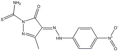 3-methyl-4-[(E)-2-(4-nitrophenyl)hydrazono]-5-oxo-4,5-dihydro-1H-pyrazole-1-carbothioamide Struktur