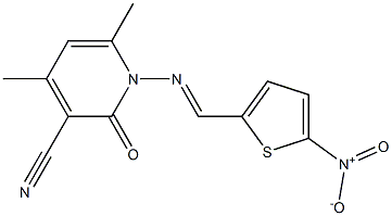 4,6-dimethyl-1-{[(E)-(5-nitro-2-thienyl)methylidene]amino}-2-oxo-1,2-dihydro-3-pyridinecarbonitrile Struktur