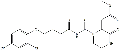 methyl 2-[1-({[4-(2,4-dichlorophenoxy)butanoyl]amino}carbothioyl)-3-oxo-2-piperazinyl]acetate Struktur