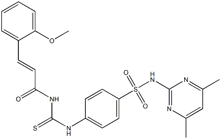 N-(4,6-dimethyl-2-pyrimidinyl)-4-[({[(E)-3-(2-methoxyphenyl)-2-propenoyl]amino}carbothioyl)amino]benzenesulfonamide Struktur