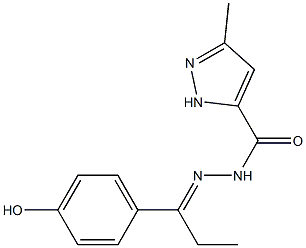 N'-[(E)-1-(4-hydroxyphenyl)propylidene]-3-methyl-1H-pyrazole-5-carbohydrazide Struktur