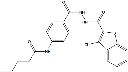 N-[4-({2-[(3-chloro-1-benzothiophen-2-yl)carbonyl]hydrazino}carbonyl)phenyl]pentanamide Struktur