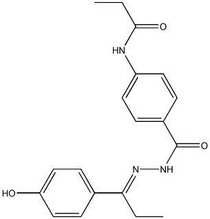 N-[4-({2-[(E)-1-(4-hydroxyphenyl)propylidene]hydrazino}carbonyl)phenyl]propanamide Struktur