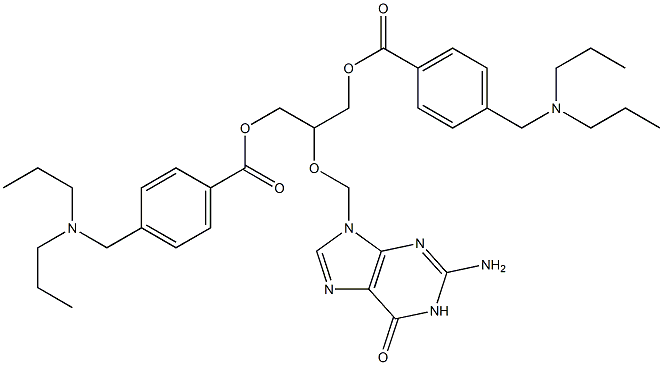 Bis[4-[(dipropylamino)methyl]benzoic acid]2-[[[(2-amino-1,6-dihydro-6-oxo-9H-purin)-9-yl]methyl]oxy]-1,3-propanediyl ester Struktur