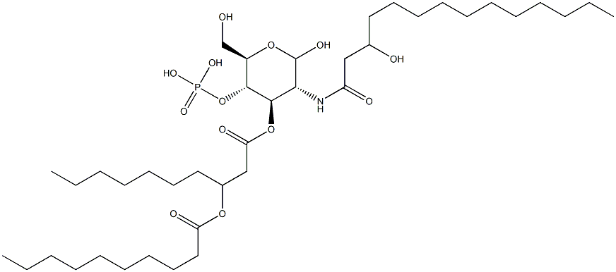 2-(3-Hydroxymyristoylamino)-4-O-phosphono-3-O-[3-(decanoyloxy)decanoyl]-2-deoxy-D-glucopyranose Struktur