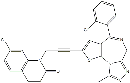 4-(2-Chlorophenyl)-9-methyl-2-[3-[(7-chloro-1,2,3,4-tetrahydro-2-oxoquinolin)-1-yl]-1-propynyl]-6H-thieno[3,2-f][1,2,4]triazolo[4,3-a][1,4]diazepine Struktur