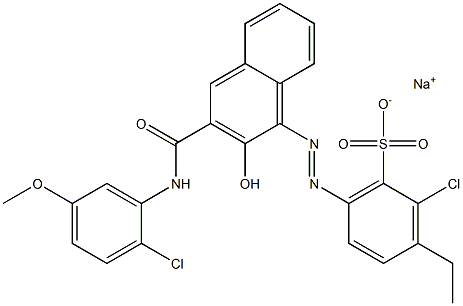 2-Chloro-3-ethyl-6-[[3-[[(2-chloro-5-methoxyphenyl)amino]carbonyl]-2-hydroxy-1-naphtyl]azo]benzenesulfonic acid sodium salt Struktur