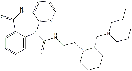 5,11-Dihydro-11-[[[2-[(2S)-2-[(dipropylamino)methyl]-1-piperidinyl]ethyl]amino]carbonyl]-6H-pyrido[2,3-b][1,4]benzodiazepin-6-one Struktur