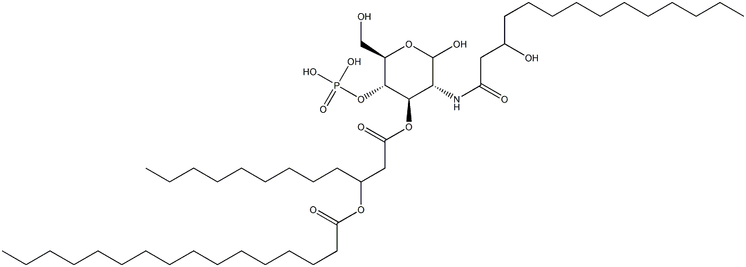 2-(3-Hydroxymyristoylamino)-4-O-phosphono-3-O-[3-(palmitoyloxy)dodecanoyl]-2-deoxy-D-glucopyranose Struktur