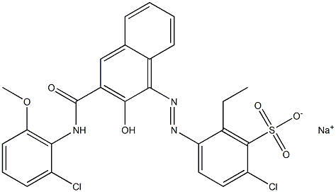 2-Chloro-6-ethyl-5-[[3-[[(2-chloro-6-methoxyphenyl)amino]carbonyl]-2-hydroxy-1-naphtyl]azo]benzenesulfonic acid sodium salt Struktur