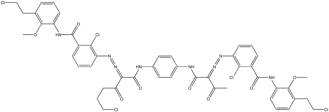 3,3'-[2-(2-Chloroethyl)-1,4-phenylenebis[iminocarbonyl(acetylmethylene)azo]]bis[N-[3-(2-chloroethyl)-2-methoxyphenyl]-2-chlorobenzamide] Struktur