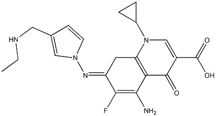 1-Cyclopropyl-1,4-dihydro-4-oxo-5-amino-6-fluoro-7-[3-[(ethylamino)methyl]pyrrolizino]quinoline-3-carboxylic acid Struktur