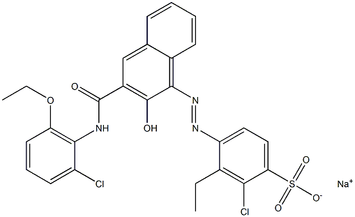 2-Chloro-3-ethyl-4-[[3-[[(2-chloro-6-ethoxyphenyl)amino]carbonyl]-2-hydroxy-1-naphtyl]azo]benzenesulfonic acid sodium salt Struktur