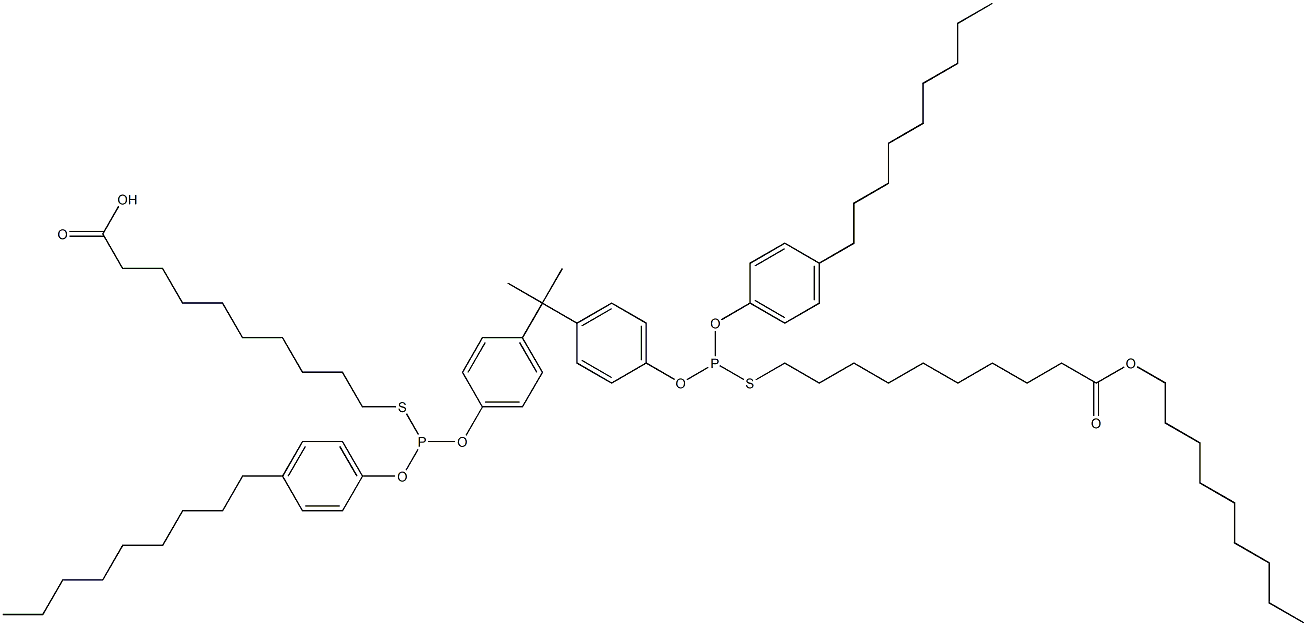 10,10'-[[Isopropylidenebis(4,1-phenyleneoxy)]bis[[(4-nonylphenyl)oxy]phosphinediylthio]]bis(decanoic acid nonyl) ester Struktur