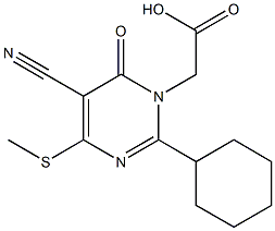 2-Cyclohexyl-4-methylthio-5-cyano-6-oxopyrimidine-1(6H)-acetic acid Struktur