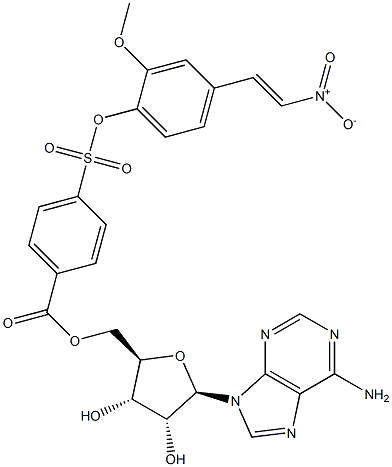 5'-O-[4-[2-Methoxy-4-[(E)-2-nitroethenyl]phenoxysulfonyl]benzoyl]adenosine Struktur