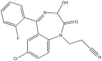 7-Chloro-5-(o-fluorophenyl)-2,3-dihydro-3-hydroxy-2-oxo-1H-1,4-benzodiazepine-1-propanenitrile Struktur