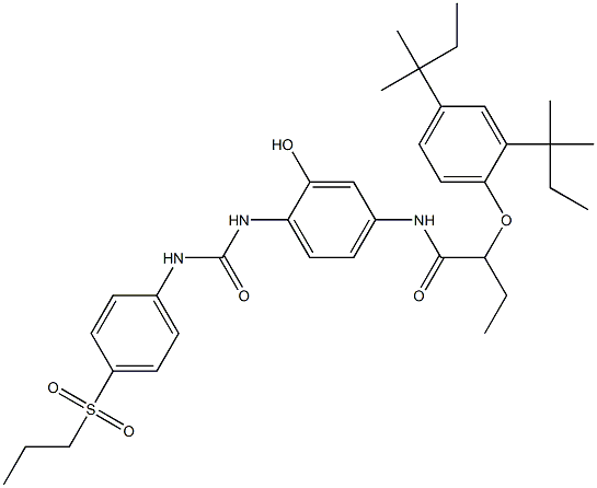 N-[3-Hydroxy-4-[3-(p-propylsulfonylphenyl)ureido]phenyl]-2-(2,4-di-tert-pentylphenoxy)butanamide Struktur