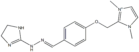 1,3-Dimethyl-2-[4-[2-[(4,5-dihydro-1H-imidazol)-2-yl]hydrazonomethyl]phenoxymethyl]1H-imidazol-3-ium Struktur