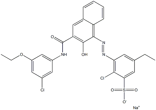 2-Chloro-5-ethyl-3-[[3-[[(3-chloro-5-ethoxyphenyl)amino]carbonyl]-2-hydroxy-1-naphtyl]azo]benzenesulfonic acid sodium salt Struktur