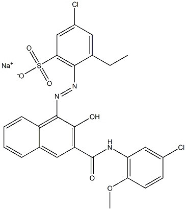 3-Chloro-5-ethyl-6-[[3-[[(3-chloro-6-methoxyphenyl)amino]carbonyl]-2-hydroxy-1-naphtyl]azo]benzenesulfonic acid sodium salt Struktur