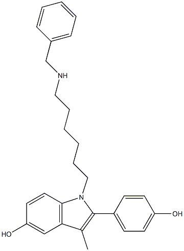 2-(4-Hydroxyphenyl)-3-methyl-1-(6-benzylaminohexyl)-1H-indol-5-ol Struktur