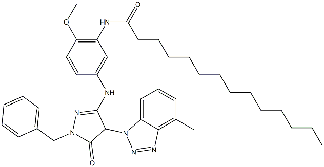 1-Benzyl-3-[(4-methoxy-5-tetradecanamido)anilino]-4-(methyl-1-benzotriazolyl)-5-oxo-2-pyrazoline Struktur