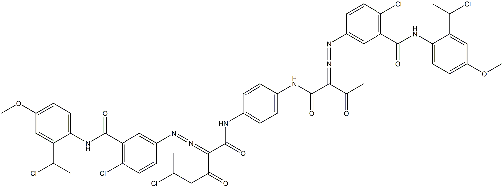 3,3'-[2-(1-Chloroethyl)-1,4-phenylenebis[iminocarbonyl(acetylmethylene)azo]]bis[N-[2-(1-chloroethyl)-4-methoxyphenyl]-6-chlorobenzamide] Struktur