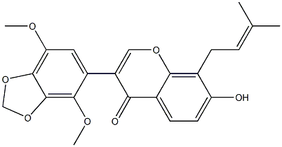 7-Hydroxy-8-(3-methyl-2-butenyl)-3-(2,5-dimethoxy-3,4-methylenedioxyphenyl)-4H-1-benzopyran-4-one Struktur