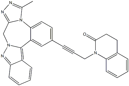 3,4-Dihydro-1-[3-[(6-methyl-9H-indazolo[2,3-d][1,2,4]triazolo[4,3-a][1,4]benzodiazepin)-2-yl]-2-propynyl]quinolin-2(1H)-one Struktur