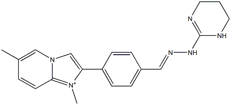 1,6-Dimethyl-2-[4-[2-[(1,4,5,6-tetrahydropyrimidin)-2-yl]hydrazonomethyl]phenyl]imidazo[1,2-a]pyridin-1-ium Struktur