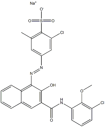 2-Chloro-6-methyl-4-[[3-[[(3-chloro-2-methoxyphenyl)amino]carbonyl]-2-hydroxy-1-naphtyl]azo]benzenesulfonic acid sodium salt Struktur