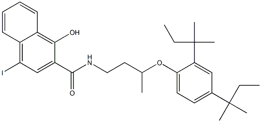 1-Hydroxy-4-iodo-N-[3-(2,4-di-tert-pentylphenoxy)butyl]-2-naphthamide Struktur