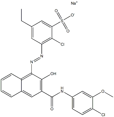 2-Chloro-5-ethyl-3-[[3-[[(4-chloro-3-methoxyphenyl)amino]carbonyl]-2-hydroxy-1-naphtyl]azo]benzenesulfonic acid sodium salt Struktur