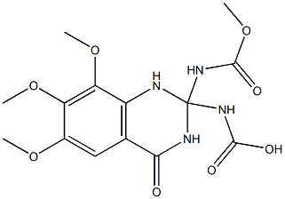 N,N'-[(6-Methoxy-7-methoxy-8-methoxy-4-oxo-1,2,3,4-tetrahydroquinazoline)-2,2-diyl]bis(carbamic acid methyl) ester Struktur