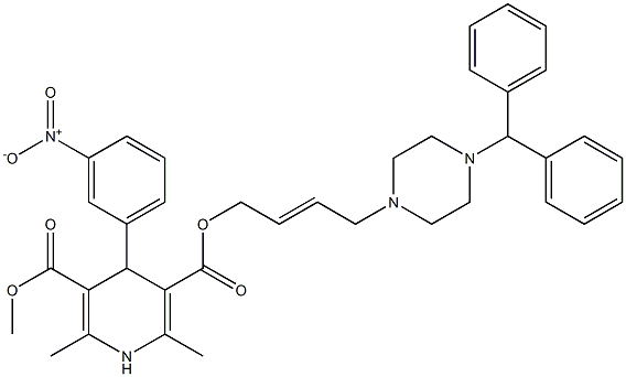 2,6-Dimethyl-4-(3-nitrophenyl)-1,4-dihydropyridine-3,5-dicarboxylic acid 3-methyl 5-[4-[(4-benzhydrylpiperazin)-1-yl]-2-butenyl] ester Struktur