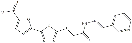 N2-(Pyridin-3-ylmethylene)-2-[5-(5-nitro-2-furyl)-1,3,4-oxadiazol-2-ylthio]acetohydrazide Struktur