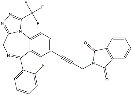 1-Trifluoromethyl-6-(2-fluorophenyl)-8-[3-[(2,3-dihydro-1,3-dioxo-1H-isoindol)-2-yl]-1-propynyl]-4H-[1,2,4]triazolo[4,3-a][1,4]benzodiazepine Struktur