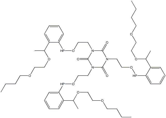 1,3,5-Tris[2-[2-[1-[(2-butoxyethyl)oxy]ethyl]phenylphosphinooxy]ethyl]-1,3,5-triazine-2,4,6(1H,3H,5H)-trione Struktur