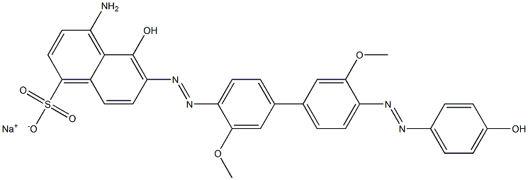 4-Amino-5-hydroxy-6-[[4'-[(4-hydroxyphenyl)azo]-3,3'-dimethoxy-1,1'-biphenyl-4-yl]azo]naphthalene-1-sulfonic acid sodium salt Struktur