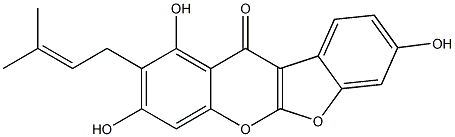 1,3,8-Trihydroxy-2-(3-methyl-2-butenyl)-11H-benzofuro[2,3-b][1]benzopyran-11-one Struktur