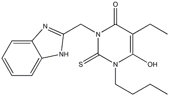 3-(1H-Benzimidazol-2-ylmethyl)-1,2-dihydro-6-hydroxy-2-thioxo-1-butyl-5-ethylpyrimidin-4(3H)-one Struktur