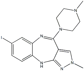 2-Methyl-4-(4-methylpiperazin-1-yl)-7-iodo-2,10-dihydropyrazolo[3,4-b][1,5]benzodiazepine Struktur