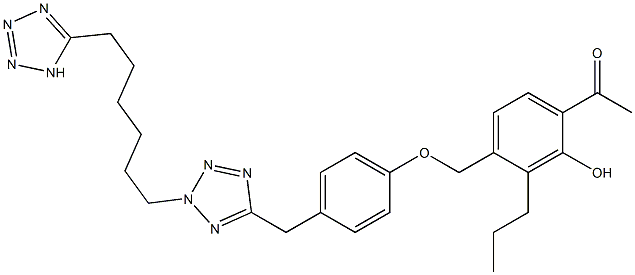 2'-Hydroxy-3'-propyl-4'-[[4-[2-[6-(1H-tetrazol-5-yl)hexyl]-2H-tetrazol-5-ylmethyl]phenoxy]methyl]acetophenone Struktur