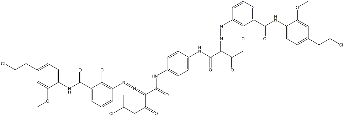 3,3'-[2-(1-Chloroethyl)-1,4-phenylenebis[iminocarbonyl(acetylmethylene)azo]]bis[N-[4-(2-chloroethyl)-2-methoxyphenyl]-2-chlorobenzamide] Struktur