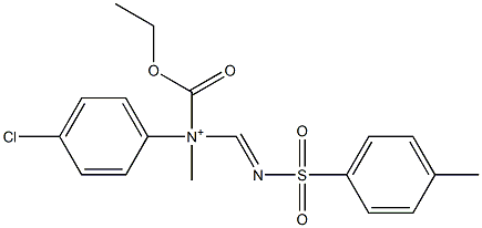 N-Ethoxycarbonyl-N-methyl-N-(4-methylphenylsulfonyliminomethyl)-4-chlorobenzenaminium Struktur