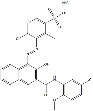 4-Chloro-2-methyl-3-[[3-[[(3-chloro-6-methoxyphenyl)amino]carbonyl]-2-hydroxy-1-naphtyl]azo]benzenesulfonic acid sodium salt Struktur